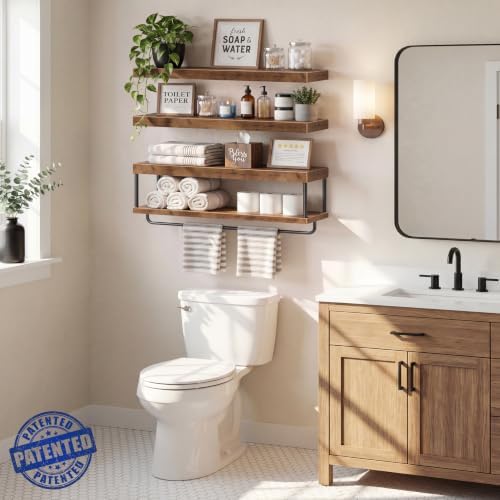 QEEIG Long Bathroom Floating Shelves Over Toilet (Brown, Set of 3, 31.5")