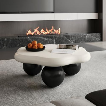 35" Contrast Color Cloud Shaped Coffee Table, Petal-Shaped Modern Minimalist Coffee Table with Spherical Legs, Kid & Pet Friendly Living Room Table for Small Apartment