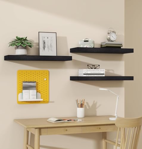 Vervida® Black Floating Wall Shelves Set of 3 Decor Storage Hidden