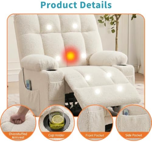 IDEALHOUSE Oversized Rocking Recliner Chair with Heat and Massage, Beige