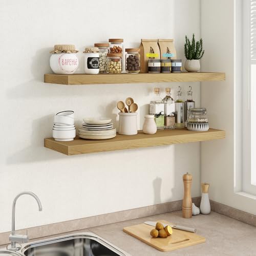 40" W x 9.3" D Floating Shelves for Wall, Deep Long Floating Shelf for Home Bathroom, Bedroom, Living Room, Rustic Wood Wall Mounted Shelves for Books Decor, Oak