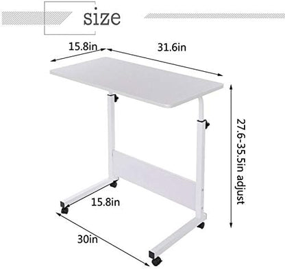 Mobile Bedside Computer Table Standing Desk,Adjustable Height Laptop Stand Side Table with Lockable Wheels,Home Office Workstation Desk,Small Tray Table for Standing or Sitting (White)