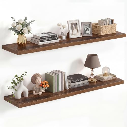 10 Inch Deep Floating Shelves 40” Set of 2, Rustic Brown