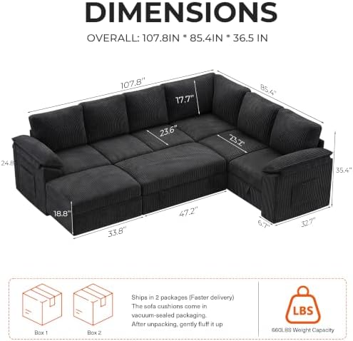 Modular Sectional Sleeper Sofa with Pull Out Bed, U Shaped Couch