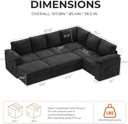 Modular Sectional Sleeper Sofa with Pull Out Bed, U Shaped Couch