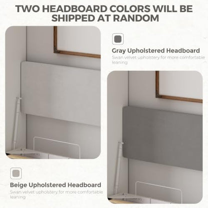 Bobve Vintage Murphy Bed Queen with Baseboard Grooves,85" Hidden Wall Bed,Vertical Murphy Bed Twin,Features a Hydraulic Rod/Padded Headboard,Compatible with Wood and Concrete Wall