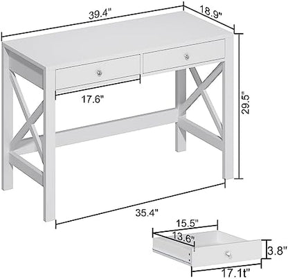 ChooChoo 39.4 Inches Farmhouse Computer Desk with 2 Drawers