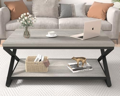 HSH 39" Rectangle Coffee Table with Storage for Living Room, Grey Oak