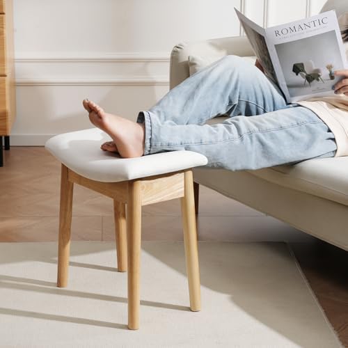 18" Small Vanity Chair, Ottoman Bench Saddle Cushion Linen Beige