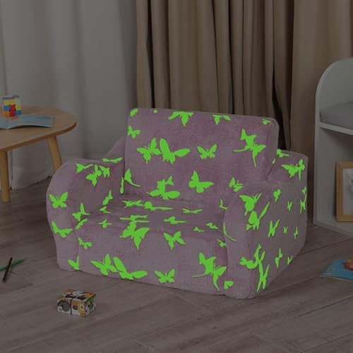 Kids Sofa Chair, 2-in-1 Foldable Couch, Plush, Lavender Purple