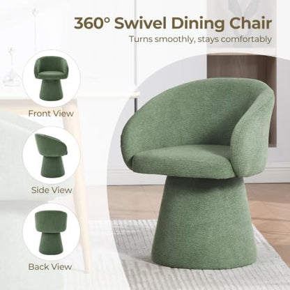 Swivel Barrel Dining Chairs Set of 2 with Back and Arm, Green