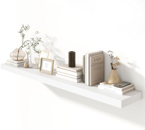 FLYJOE 72 Inch Floating Shelf, 12'' Deep White Shelves for Wall Set of 1