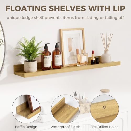 Picture Ledge Shelf, 44'' Oak Floating Shelves with Lip Set of 2