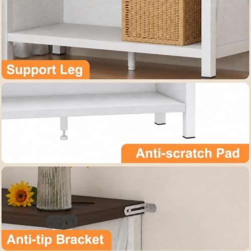 Farmhouse 3 Tier Bookshelf, Wood Bookcase, White Oak & Walnut