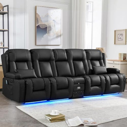 IPKIG Power Loveseat Recliner Sofa with Flip Back Console, 110.9" - 5 Seat