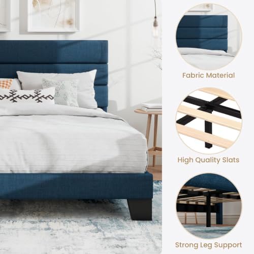 SHA CERLIN Cal King Platform Bed Frame with Upholstered Fabric Headboard