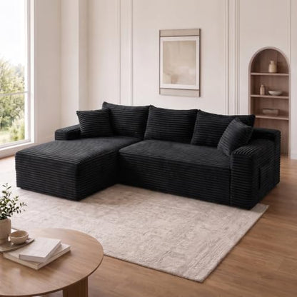 95" L‑Shaped Modular Cloud Corduroy Boneless Sectional Sofa for Living Room