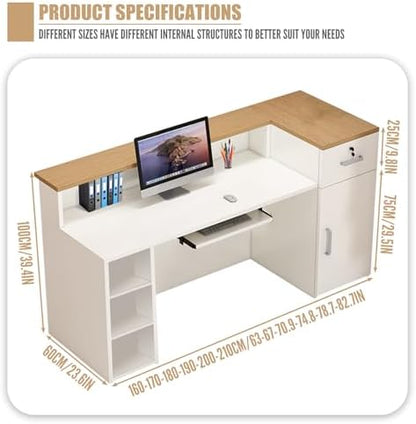 Reception Desk with Counter Modern, 35.4-118.1'', Solid Wood Ecological Board, Large Storage Space,Lockable Storage Drawers, for Salons, Offices, Lobbies, Retail Stores and Home Offices