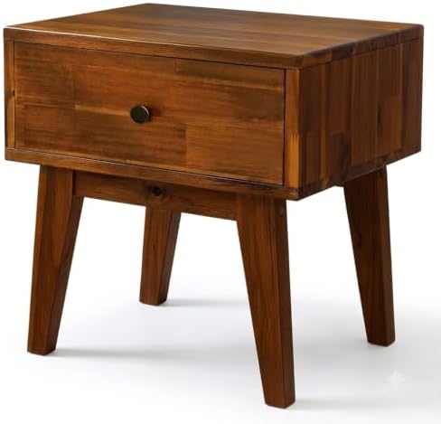 Acacia Sofia Nightstand with Drawer, Bedside Table, Solid Wood Bedside End Table with Drawer and Storage Space for Bedroom, Chocolate