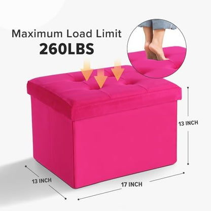 LINMAGCO Ottoman with Storage Small Foot Rest Stool Under Desk Stool Short Folding Footrest for Living Room Bedroom Home Office Dorm 17x13x13in(ROSEO)