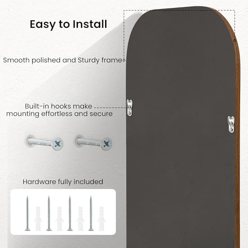 30"x36" Arch Wall Mirror for Wall, Wall Mounted Vanity Mirror for Bedroom, Wood Grain Finish Frame Mirror with Tempered Glass, Vintage Decorative for Bathroom, Entryway, Living Room, Walnut