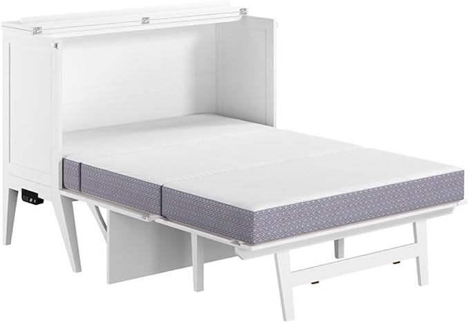 AFI, Northampton Full Size Murphy Bed Desk with Memory Foam 6" Mattress and Built-in USB Charger, White