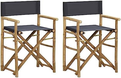 Director's Chair Set of 2 Dark Grey Bamboo, Polyester Standard,2Piece Folding Director's Chairs Set Rustic Style Outdoor Furniture for Gardens & Patios Outdoor Furniture