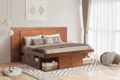 memomad Bali Slim Set: Bed + Flat Headboard, Full Size, Caramel Brown