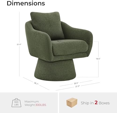 Zerel's HOME Swivel Barrel Accent Chairs Set of 2, Upholstered Armchair with Pillow, Modern Boucle Chair for Living Room Bedroom, Green