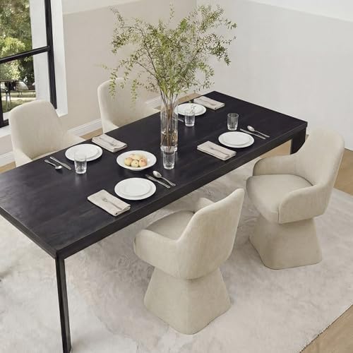 KISLOT Swivel Dining Chairs Set of 4, Mid Century Modern Chairs Fabric Upholstered Armchair with Armrest & Ergonomic Backrest for Dining Room, Kitchen, Bedroom, Living Room, Sand, 4 Boxs