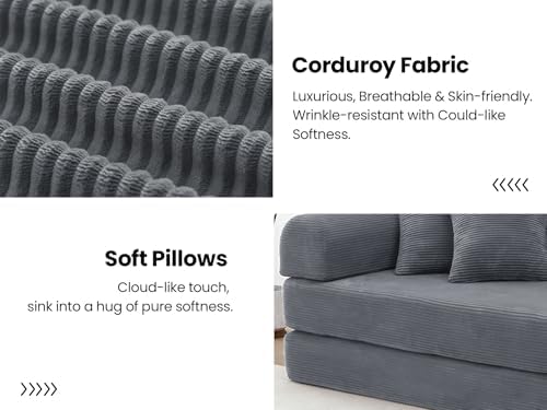 4-in-1 Foldable Convertible Sofa Bed, 79" Oversized Boneless Mattress Sleeper Couch Bed Foldable Teddy Sofa for Living Room Bedroom, Modular Cloud Folding Loveseat,No Assembly