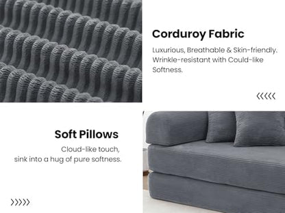 4-in-1 Foldable Convertible Sofa Bed, 79" Oversized Boneless Mattress Sleeper Couch Bed Foldable Teddy Sofa for Living Room Bedroom, Modular Cloud Folding Loveseat,No Assembly