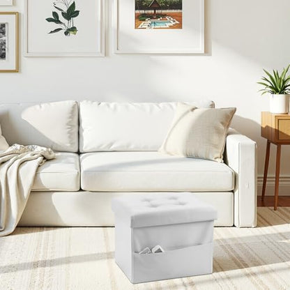 AmasSmile Ottoman with Storage,16" Folding Leather Foot Rest Chest,White