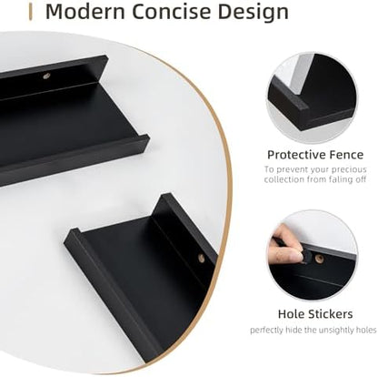 Picture Ledge Shelf, MDF Wood Floating Shelves Set of 2, Picture Ledge Photo Ledge Wall Mounted for Living Room Kids' Room Bedroom, Color Black (Black, 24in-2pcs)