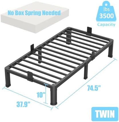 FUIOBYVV 10 Inch Twin Metal Bed Frame with Rounded Corner,Mattress Retainer