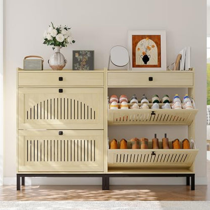 GarveeHome Freestanding Shoe Cabinet for Entryway with 2 Flip Drawers