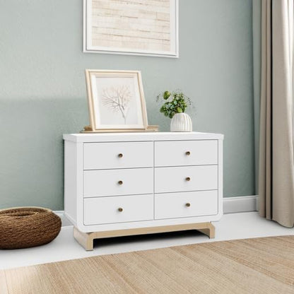 Storkcraft Santorini 6 Drawer Double Dresser (White with Driftwood) - GREENGUARD Gold Certified, Interlocking Drawer System, Dresser Drawer Organizer for Kids Bedroom