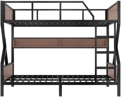 Bellemave Bunk Bed Queen Over Queen with LED, Heavy Duty Metal Bunk BedFrame with Storage Shelves and Lights, Black