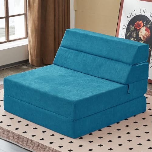 Foldable Sofa Bed, Convertible Lounge Chair Floor Couch with Backrest, Fold Out Futon with Washable Miss Fabric Cover for Guest Room, Living Room (83"x33",Teal)