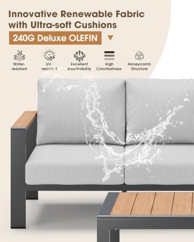 Outdoor Aluminum Patio Furniture Set 11 Seats, Patio Sectional Corner Couch Set with Washable Thick Cushions & Coffee Table, Patio Conversation Sets for Porch, Backyard, Garden, Deck, Gray