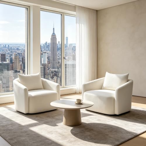 Oversized Boucle Swivel Accent Chair, 40" Wide Upholstered Armchair with Pillow,5Colors (1, White)