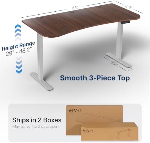 VIVO Electric Standing Desk, Smooth 3-Piece 63" x 32" Dark Walnut Top