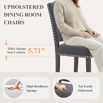 MALOL Upholstered Parsons Dining Chairs Set of 2, Modern Dining Room Chairs with Back, Fabric Kitchen Side Chairs with Wood Legs, Nailhead Trim for Dinner Farmhouse Restaurant, Darkgrey