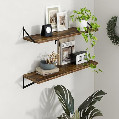 Deep Floating Shelves - 40 Inch Floating Shelves Set of 2-12 Inch Deep Brown Wood Wall Shelves for Living Room Bathroom Kitchen
