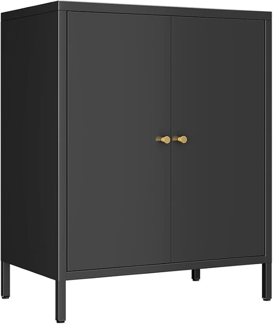 2 Door Metal Accent Storage Cabinet for Home, Living Room, Office Room,Kitchen-Metal Locker Cabinet with 1 Adjustable Shelves-2-Tier (Small 2 Door Cabinet, Black)
