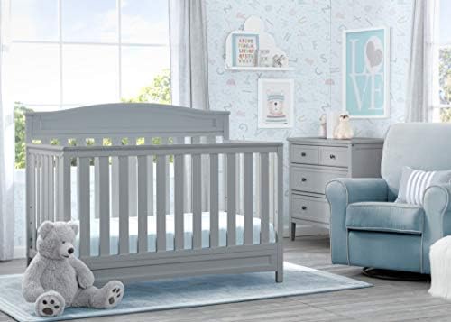 Delta Children Emery 4-in-1 Convertible Crib, Grey + Serta Perfect Slumber Dual Sided Recycled Fiber Core Crib and Toddler Mattress (Bundle)