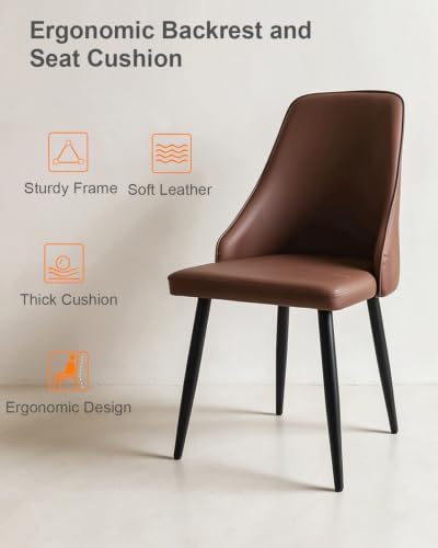 High Back Dining Chairs Set of 2, Chocolate Brown Leather Kitchen Chairs