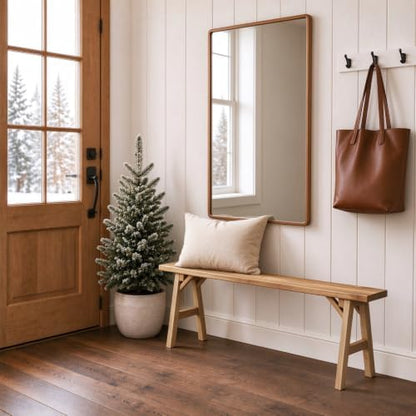 55.2in Wooden Bench for Entryway Dining, Rustic
