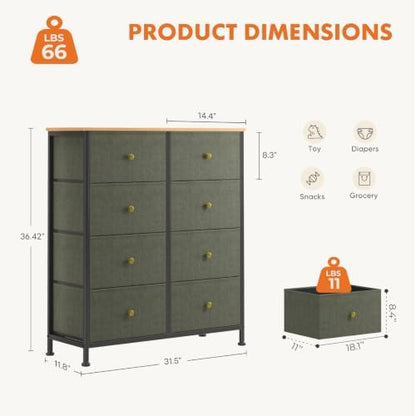 Sweetcrispy 8 Drawer Fabric Dresser, Tall Storage Tower for Bedroom