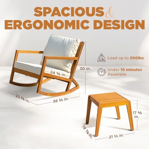 IDZO Outdoor Conversation Rocking Chairs, 3-Piece Patio Bistro Set, 400 lbs